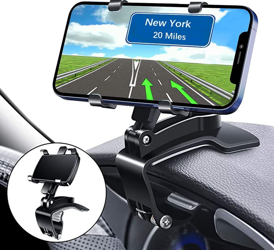 Clip On Car Phone Holder for Dashboard Rearview Mirror and Sun Visor