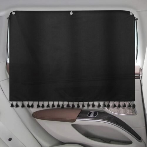 Foldable magnetic car window privacy curtains with full coverage sun protection, foldable for easy storage.