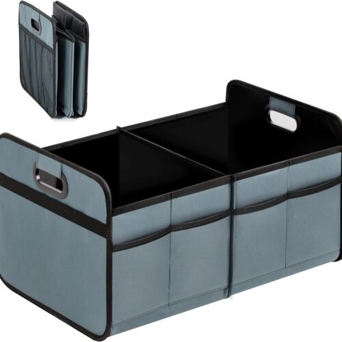 Foldable Car Storage Box with Four Side Pockets and Mesh Bag