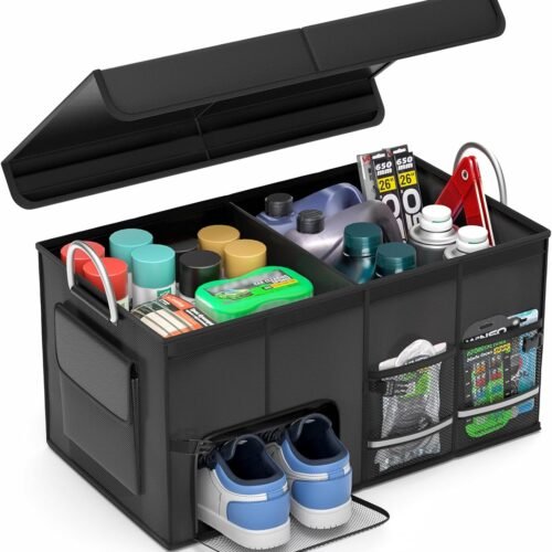 Collapsible Car Trash Can with Internal Spring and Velcro