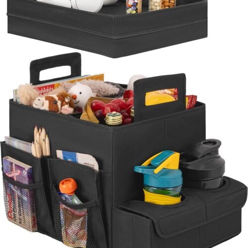 Car Seat Back Storage Box with Cup Holders and Anti Slip Pads
