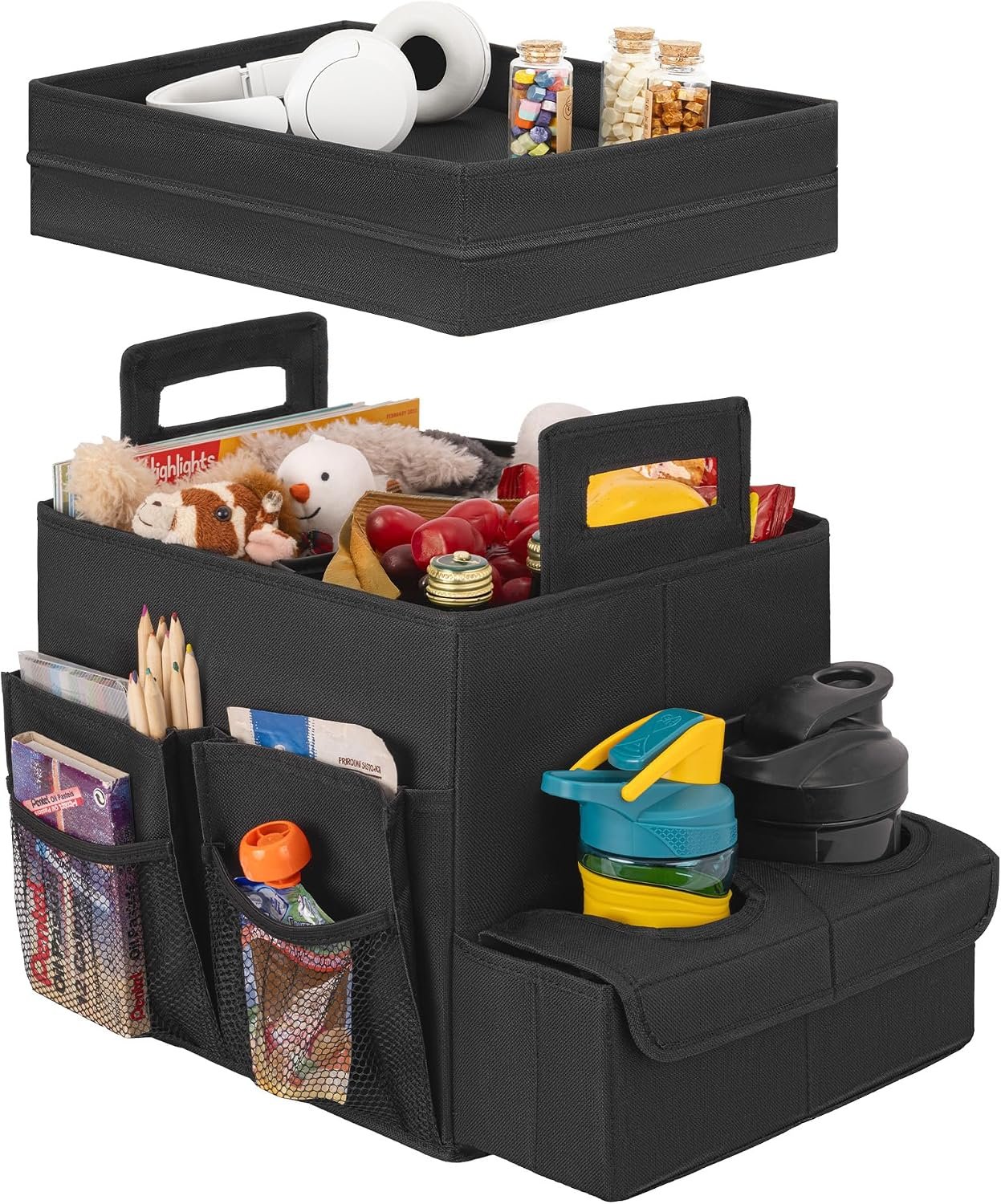 Car Seat Back Storage Box with Cup Holders and Anti Slip Pads